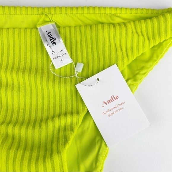 Andie The Cheeky Bikini Bottom Swimsuit Neon Green Ribbed Terry Size S NWT - Picture 8 of 9
